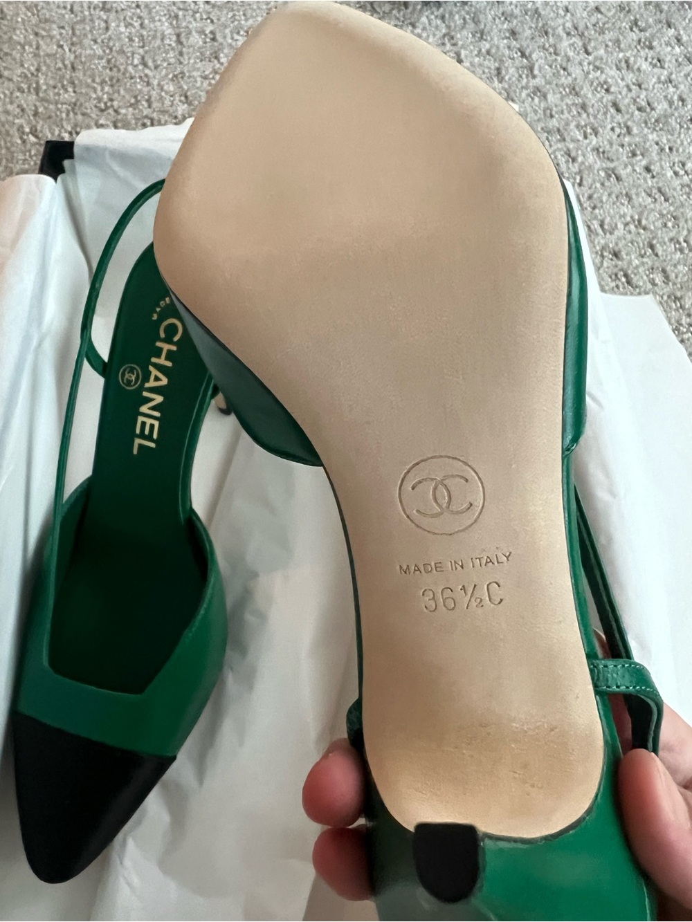 Chanel 26A size 36 C green black slingbacks - Picture 4 of 9